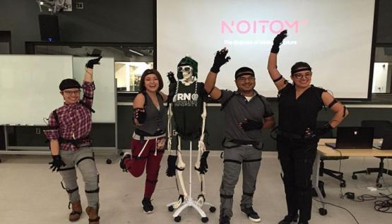 Members of the Smithsonian Latino Center perform with a motion capture system by Noitom. 