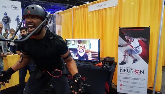 A motion capture actor performs with Perception Neuron at SIGGRAPH 2018.
